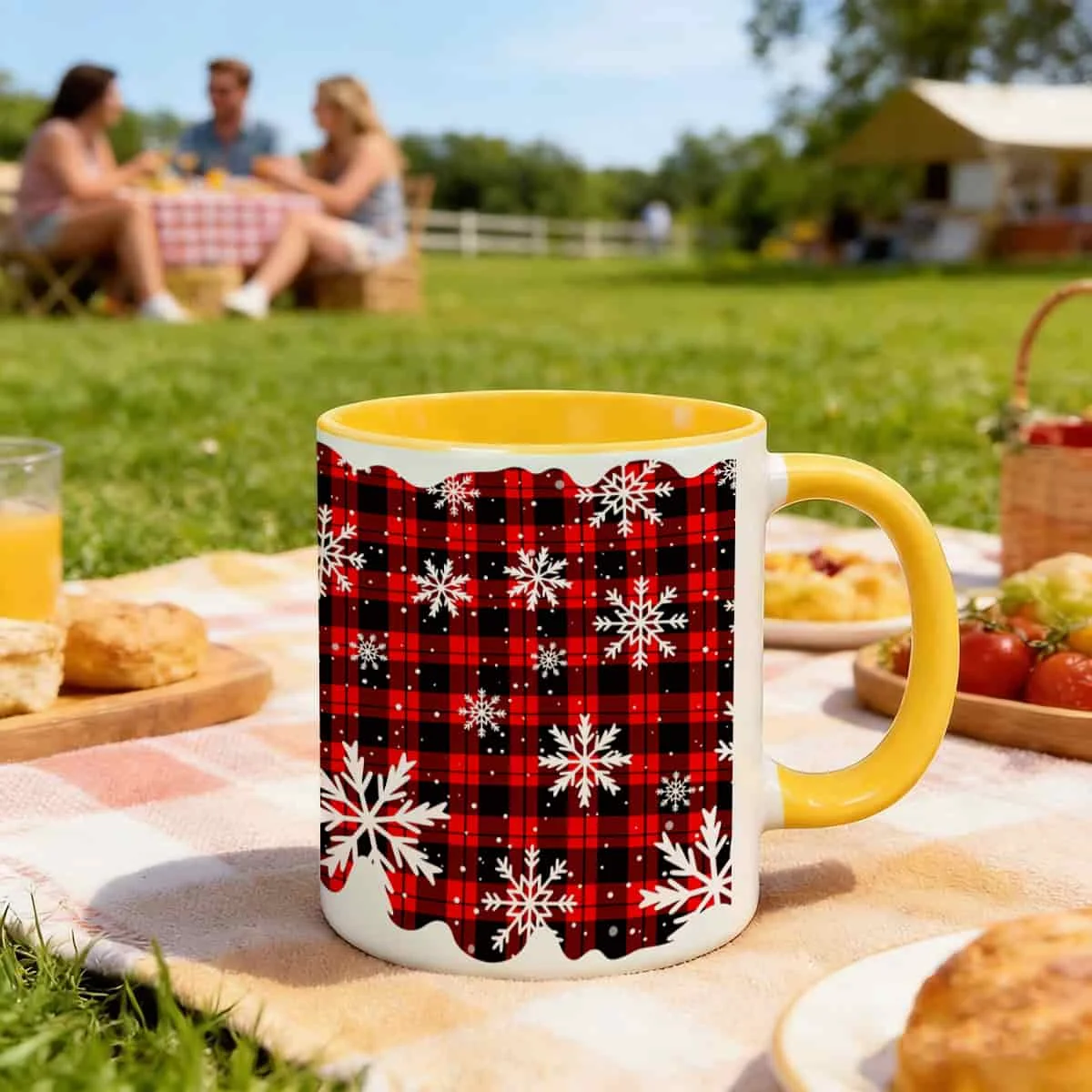 1pc Red Tartan Snowflake Plaid Mug with Lip-Fit Rim & Snowflake - Suitable for Hot Cocoa, Tea, Hot Chocolate -Compatible for Home, Office, Christmas Gift for,, Winter Drinkware