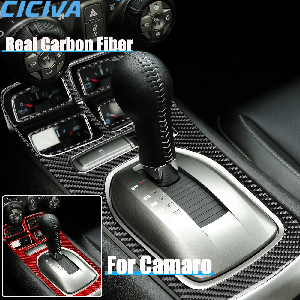 

Real Carbon Fiber Car Accessories Gear Shift Surround Trim Decorative Cover Soft Sticker For Chevrolet Camaro 5th Gen 2012-2015