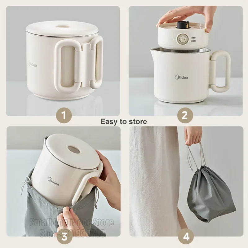 ميديا المحمولة غلاية كهربائية قابلة للطي 700 مللي غلاية السفر المنزلية أجهزة المطبخ إبريق الشاي الفولاذ المقاوم للصدأ الماء المغلي