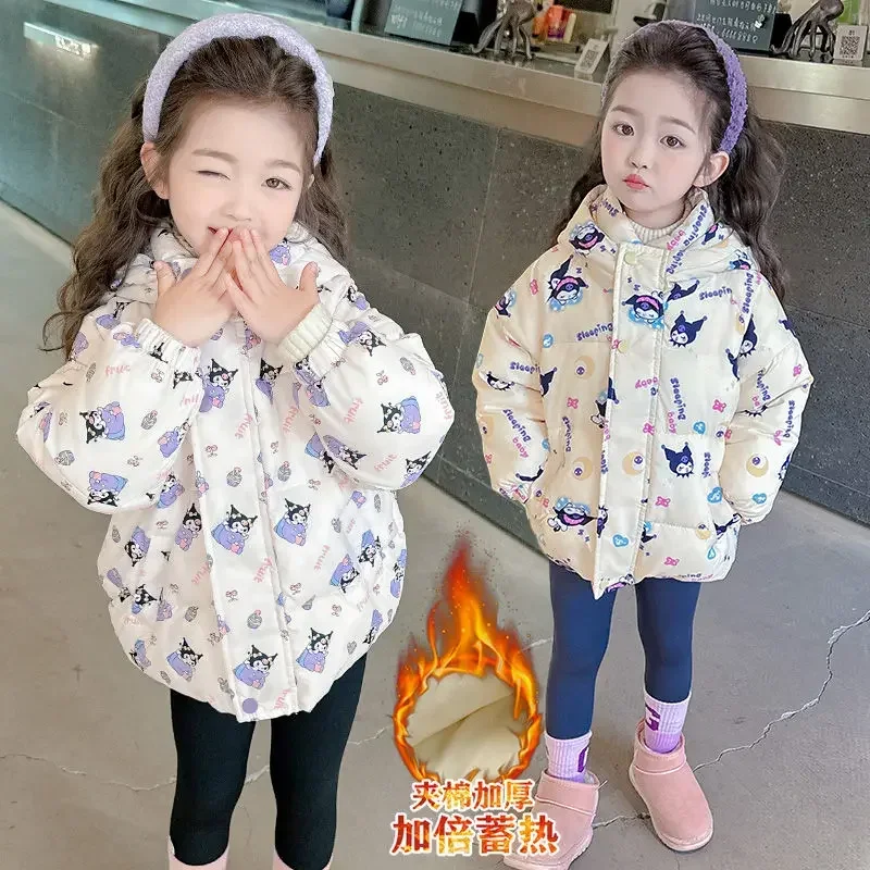 

Girly Heart Kawaii MINISO Kuromi Ins Anime Cotton Padded Winter Cute Cartoon Coat Thickened Warm Jacket Children Gifts for Kids