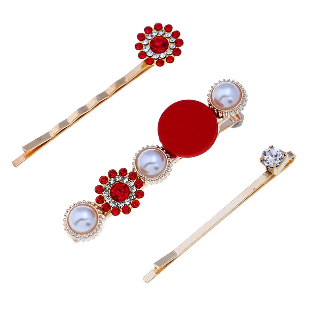 

3pcs Pearl Flower Hair Clip Rhinestone Headwear Clips Girls Jewelry Accessories Wedding Party Photography Show Gifts