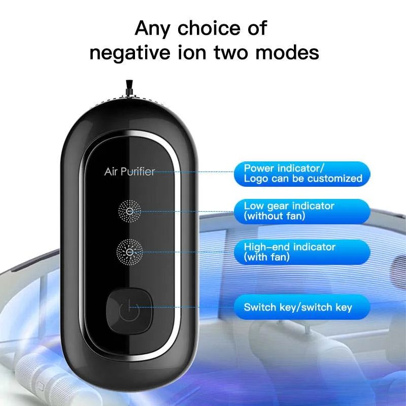 Portable Wearable Air Purifier Necklace Negative Ion Anion Generator Personal Mini Air Cleaner with HEPA Filter UV Ionizer