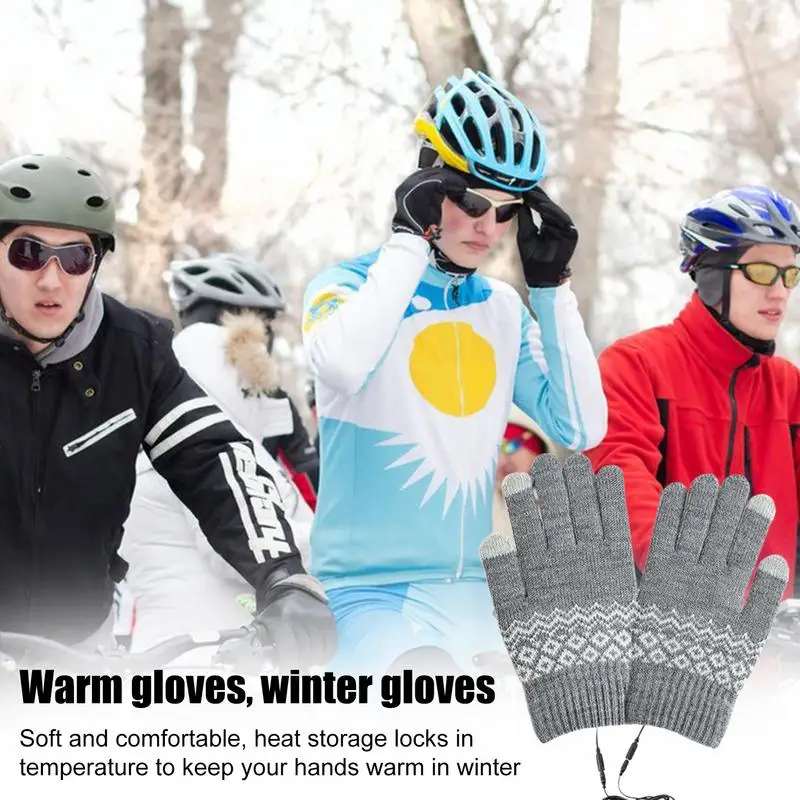 Heated Gloves Winter Thermal Warm Gloves Full Finger Knitted Heated Touchscreen Gloves Winter Work Gloves For Men Women