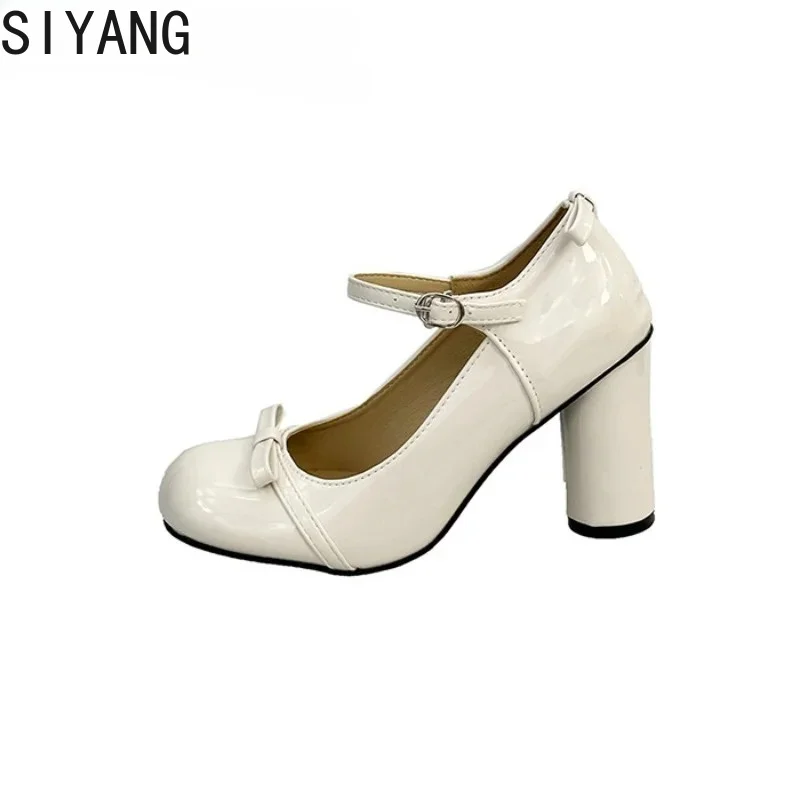 Black y2k Heels Women Mary Jane Shoes Concise Shallow Belt Buckle Shoes Spring Autumn Ladies Elegant Wedding Dancing Pumps view 6