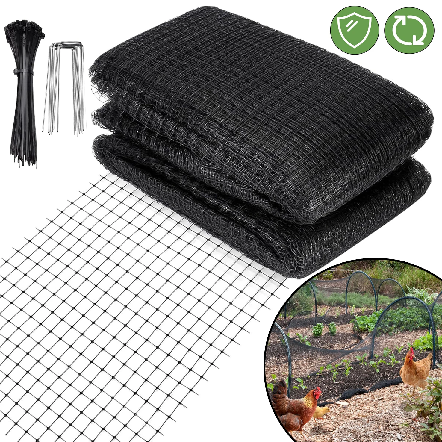 Kit di rete antipiccione 4x10 m per giardino, rete resistente per laghetti, copertura a rete per proteggere foglie, frutta, verdura, fiori e laghetti per pesci, colore nero.