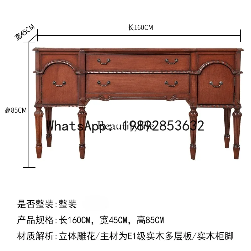 QQ 1LAmerican retro solid wood porch cabinet French antique storage living room storage cabinet engraving