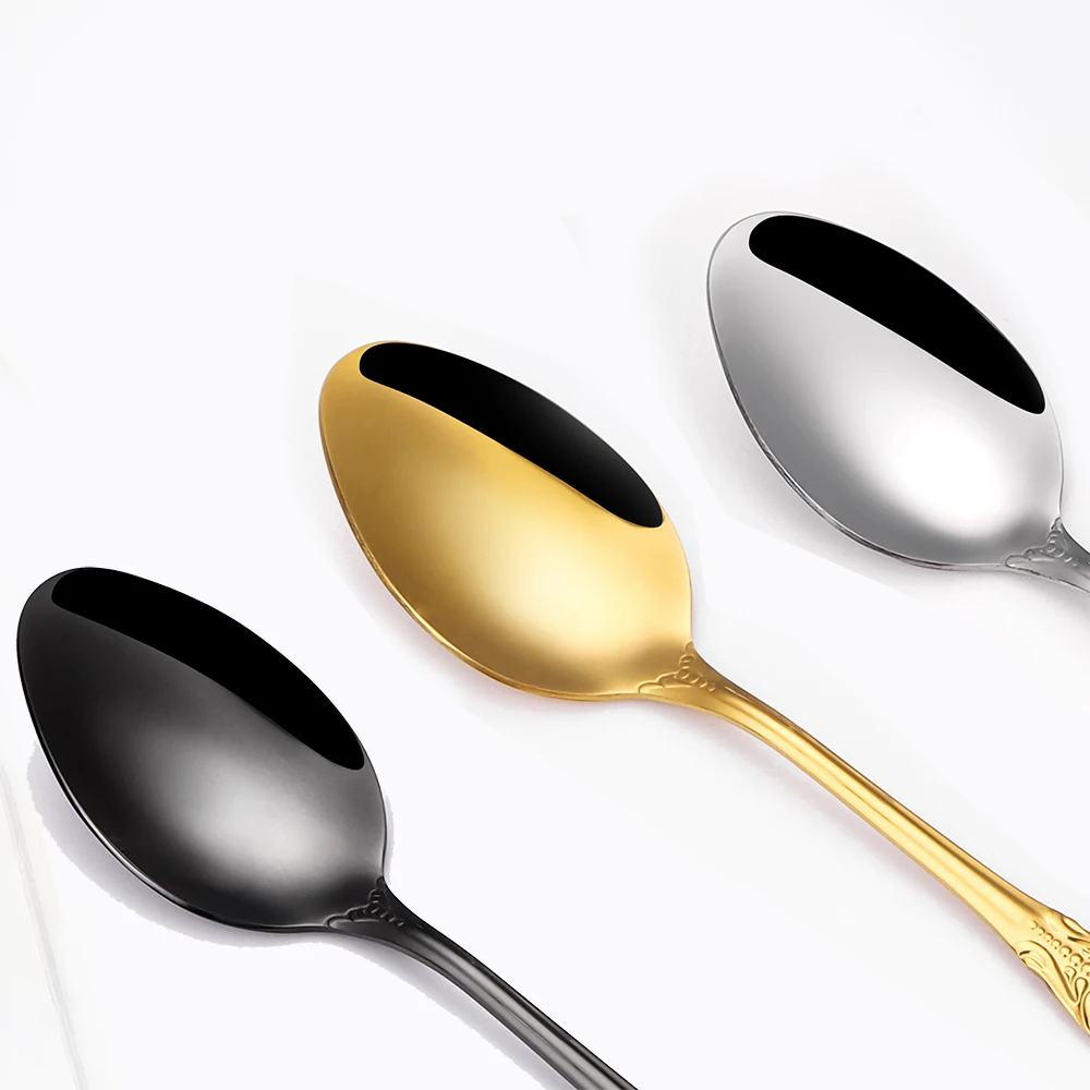 2/4/6/12 Pieces Sliver Spoons Gold Dinner Spoon Set Stainless Steel Tableware Western Soup Spoon Mirror Black Luxury Cutlery