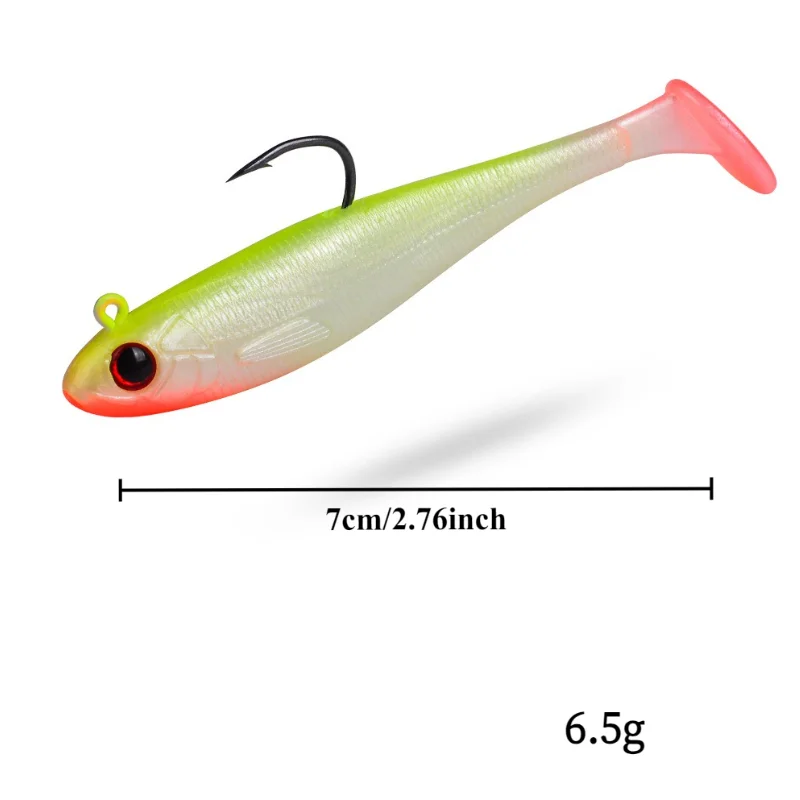 5-pcs Set of Sinking Lead Fish T-Tail Lure Soft Baits, 6.5g 12.5g  Single Hook Full Water Column, Realistic T-Tail Soft Baits