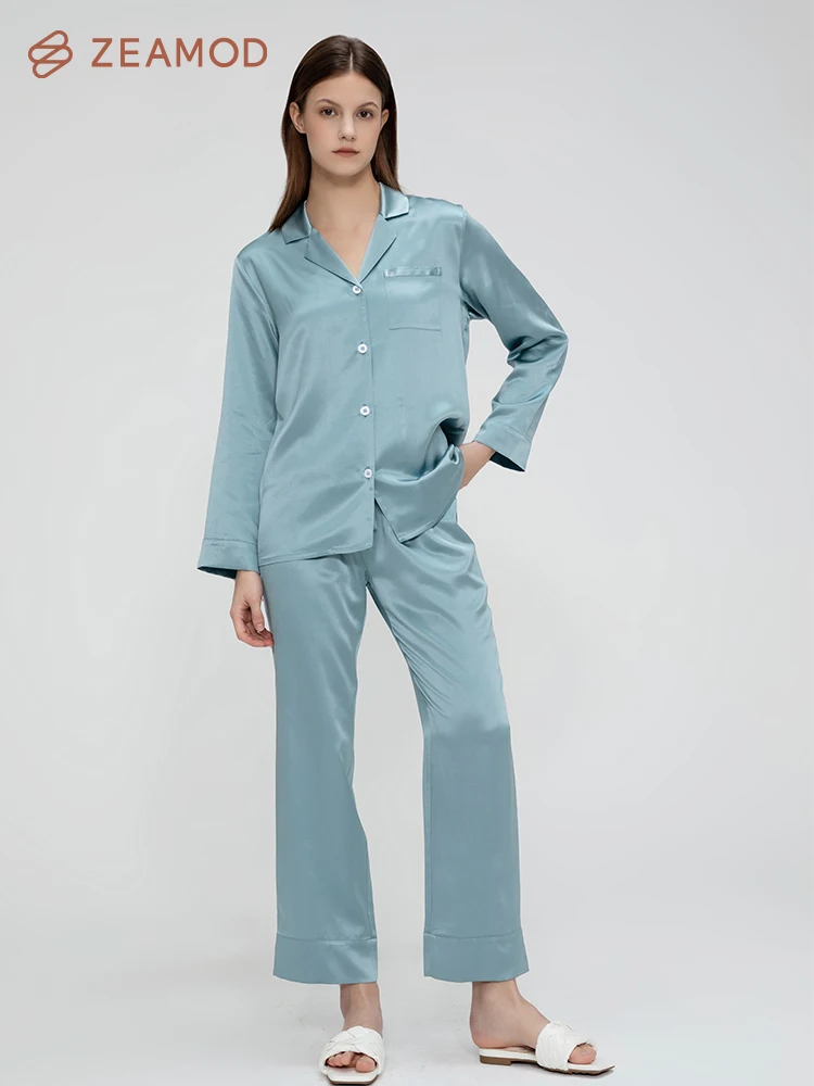 ZEAMOD Silk Pajamas for Women Pure Full Length Long 22 Momme 100% Mulberry Silk Luxury