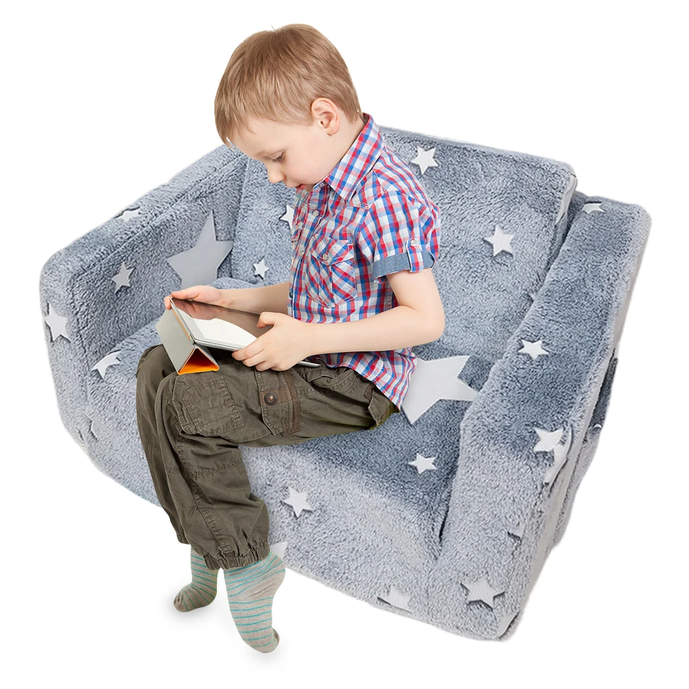 كرسي مريح للأطفال الصغار قابل للطي يتوهج في الظلام، أريكة مفتوحة ناعمة جدًا على شكل نجمة متوهجة في الظلام، أريكة الأطفال الصغار لغرفة اللعب