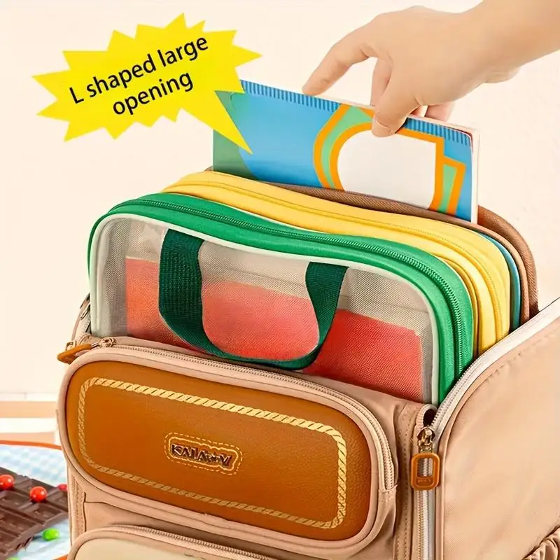 Multifunctional Mesh Zipper File Folder Pouch Bag School Stationery Document Organizer Portable File Bag Office Desktop Storage