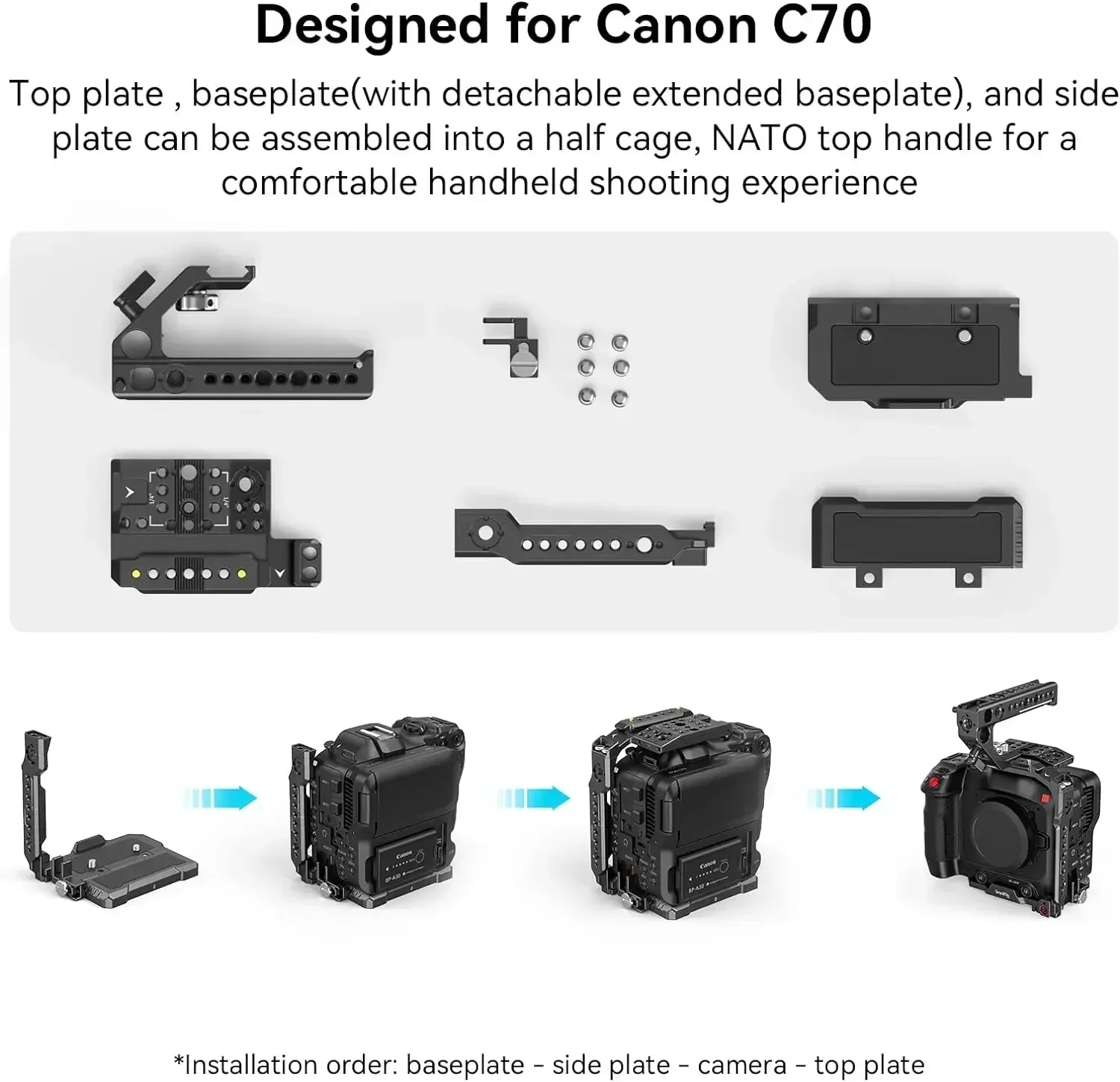 2026 SmallRig Camera Cage Handheld Kit For EOS C70 For Canon With NATO Top Handle Locating Holes