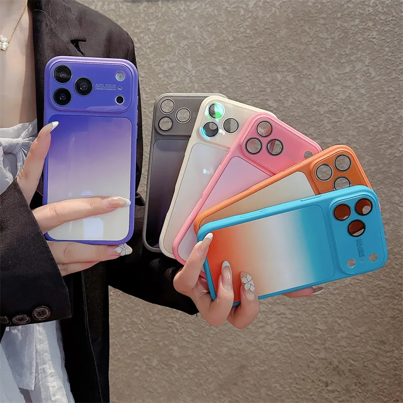 Luxury Candy Colors Gradient Phone Case For iPhone 17 16 15 14 Pro Max Large Window Glass Shockproof Protective Cover view 4