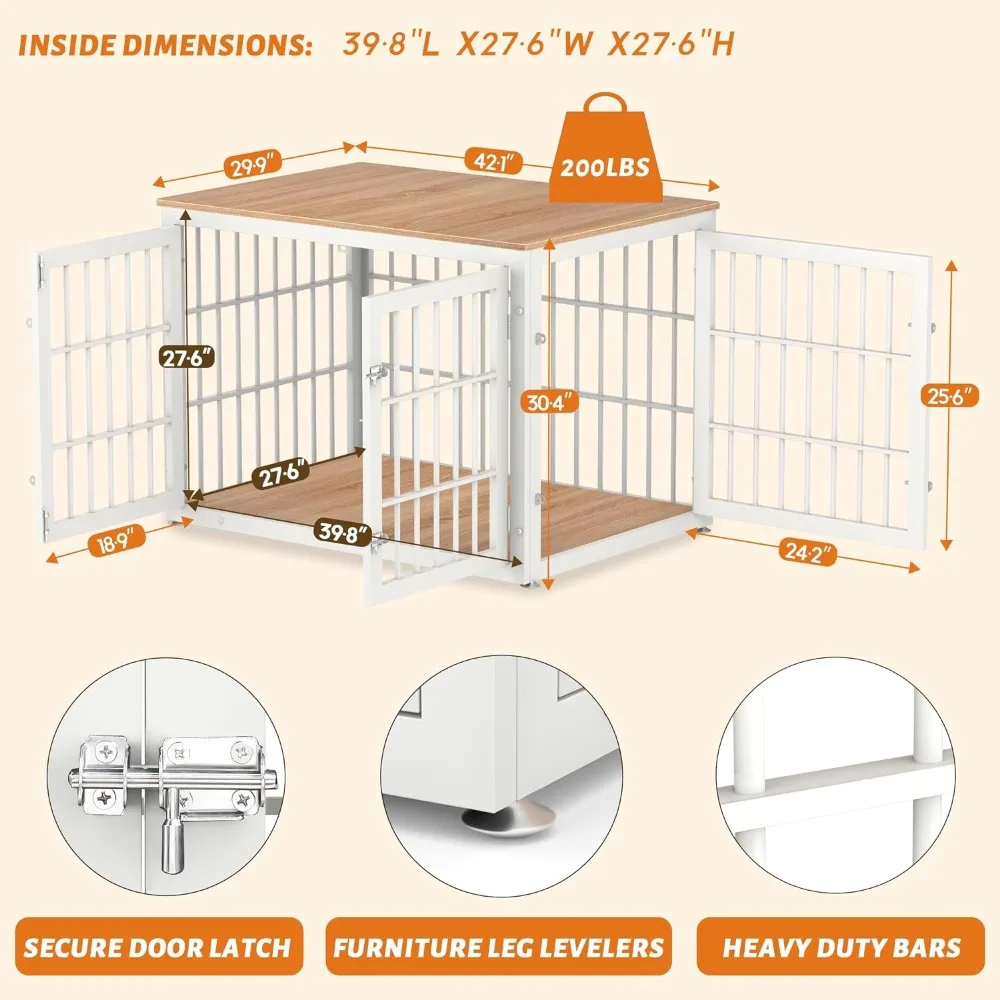 Kennels, Decorative Pet House End Table, Wooden Cage Kennel Indoor, White and Natural, Kennels