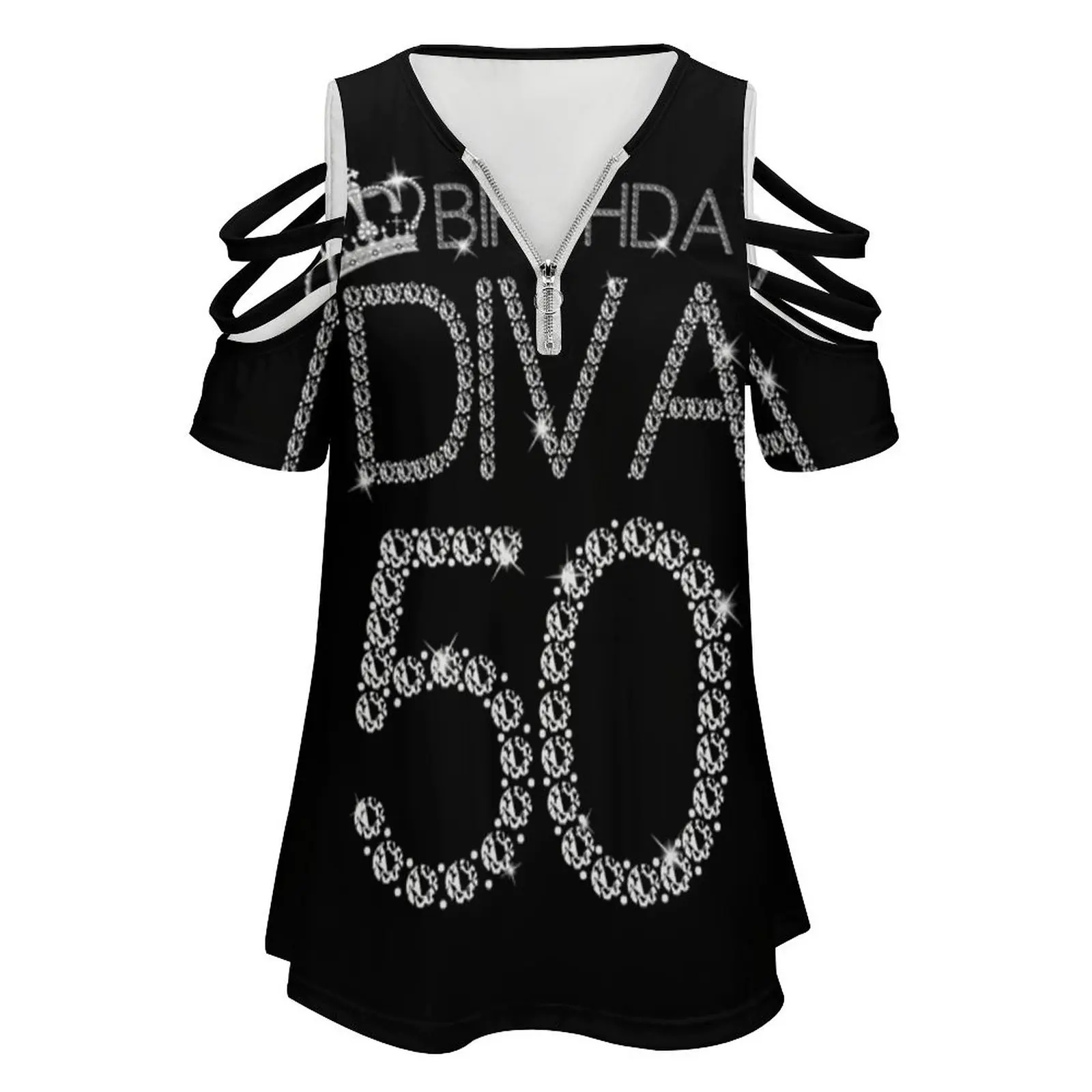 Birthday Diva T Shirt 50 Years Old 1968 Diamonds Crown Gift New Fashion Zip Off Shoulder Top Short-Sleeve Women Shirt 50Th