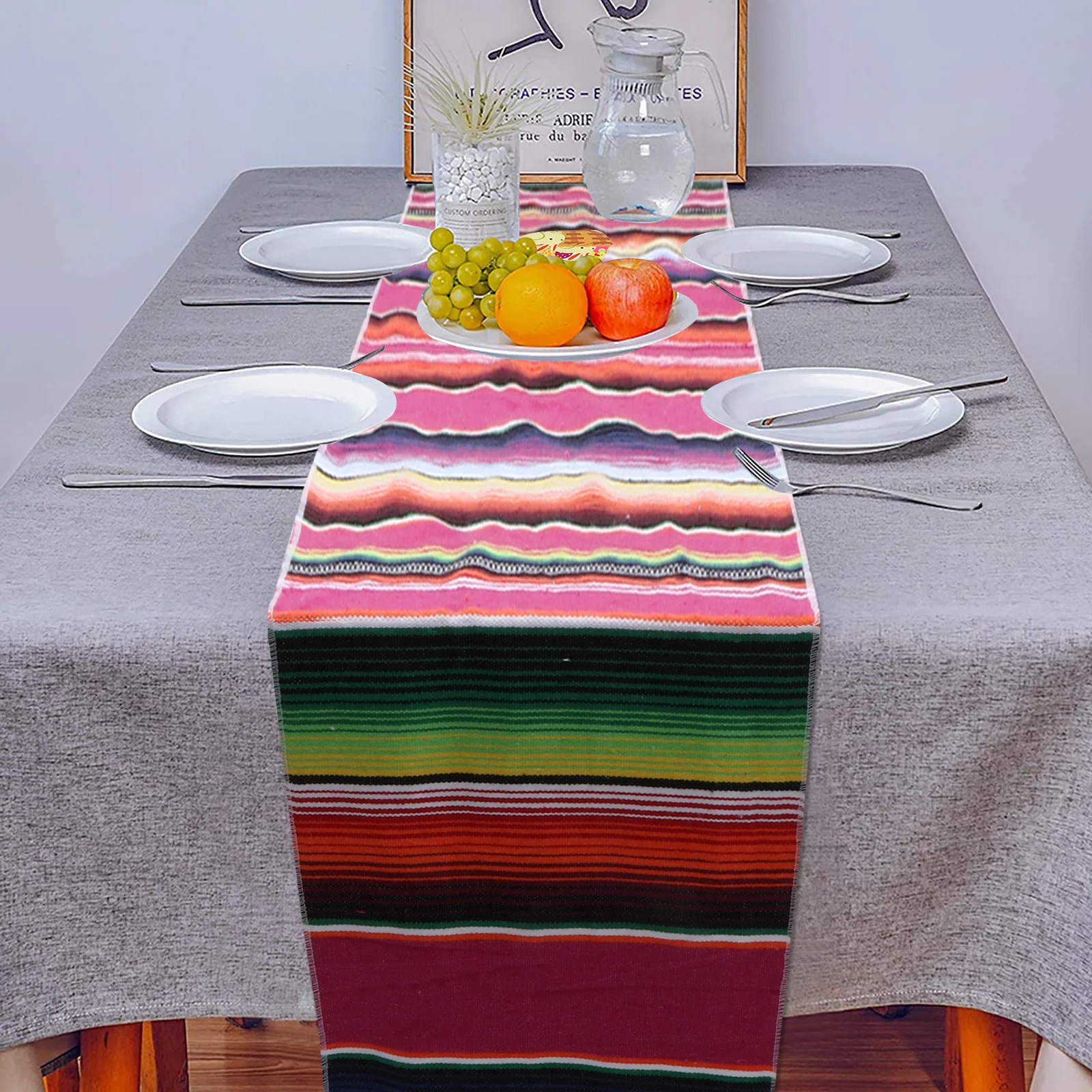 

Stylish Tabletop Blanket Colorful Desktop Carpet for Dining Table Sofa Decorative Rainbow Rug Mexican Style Floor Mat Home Decor