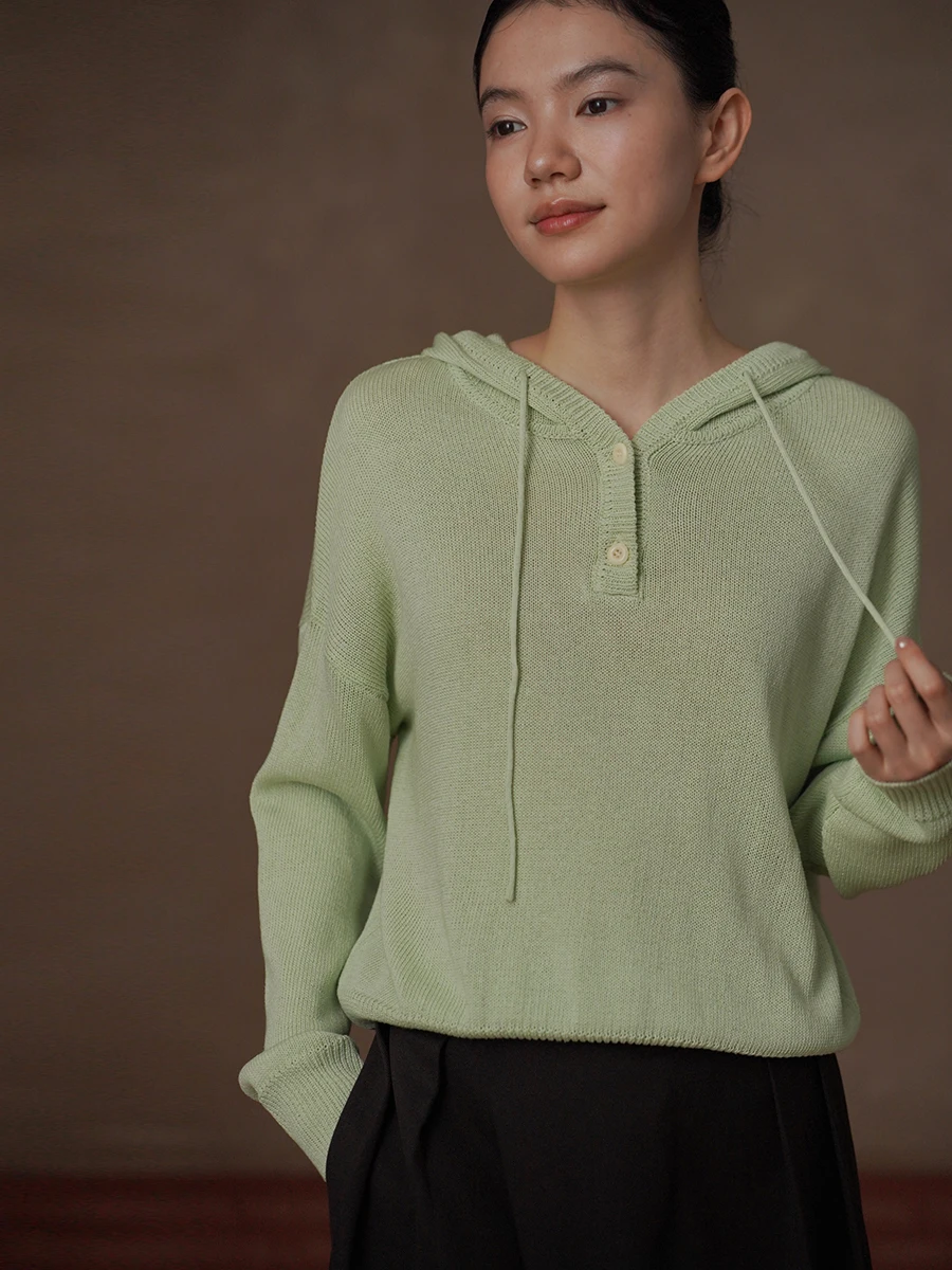 

Hacikis Miss Vintage Sweetheart Whitening Knitted Loose Fit Hat Lenzing Linen Cool Feeling Long Sve Casual Sle Women's Top