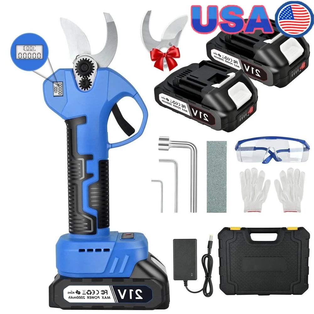 

Electric Pruning Shears 21V Lithium Rechargeable Ergonomic Anti-Slip Handle High Carbon Steel Blades Fast Charging Lightweight