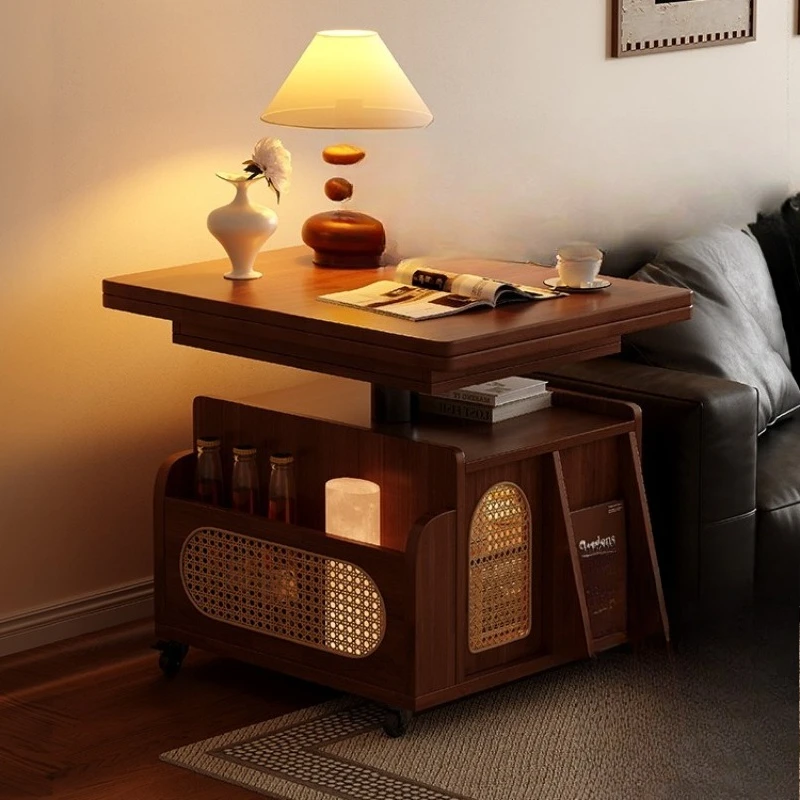 طاولة قهوة لرفع الخشب الصلب، عربة متنقلة، طاولة غرفة المعيشة، جانب الأريكة، خزانة جانبية متعددة الوظائف #1