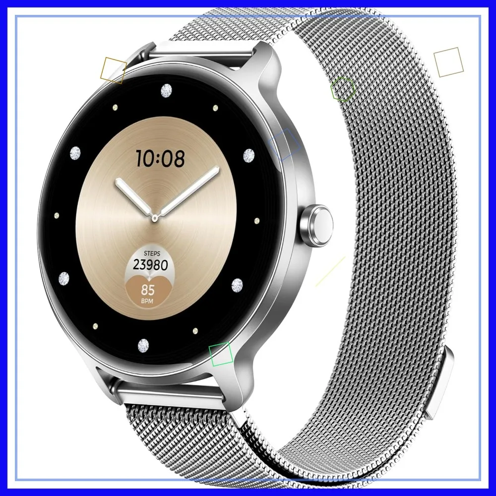 Women's Smart Watch 1.27" AMOLED Screen Bluetooth Call Fitness Tracker 120+ Sports IP68 Waterproof Silver