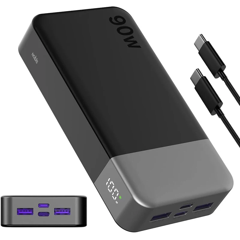 NOBIS 90W 20000mAh Power Bank Dual USB-C PD 3.0 External Battery Quick Charge 4 Simultaneous Ports Low Current Mode for MacBook IPhone 18/17/16/15/14/13 Samsung S26/S25/S24/S23