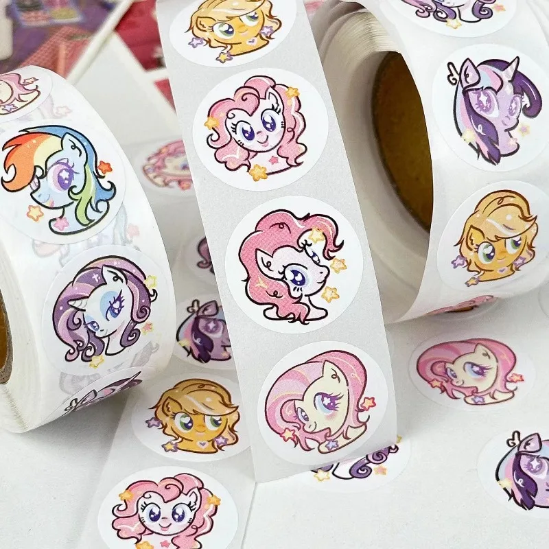 MINISO 500Pcs/set  Anime Cute My Little Pony Stickers Kawaii Round Seal Stickers Rolls Stickers Graffiti Wall Decor Wallpape