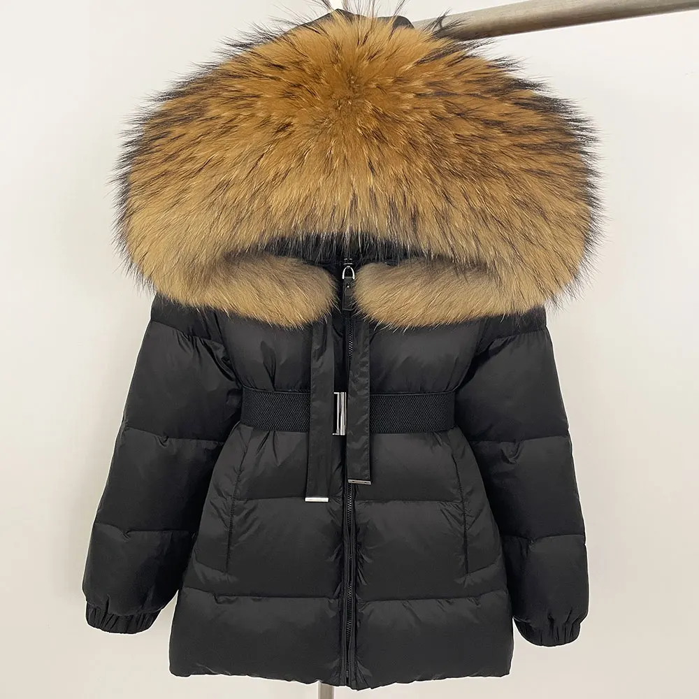 OFTBUY Huge Real Raccoon Fur Hooded 2024 Short Puffer Jacket Women 90% Duck Down Coat Winter Female Feather Parkas Waterproof