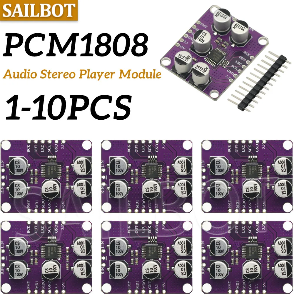 1-10PCS PCM1808 105dB SNR Audio Stereo ADC Single-Ended Analog-Input Decoder 24bit Amplifier Board Player Module