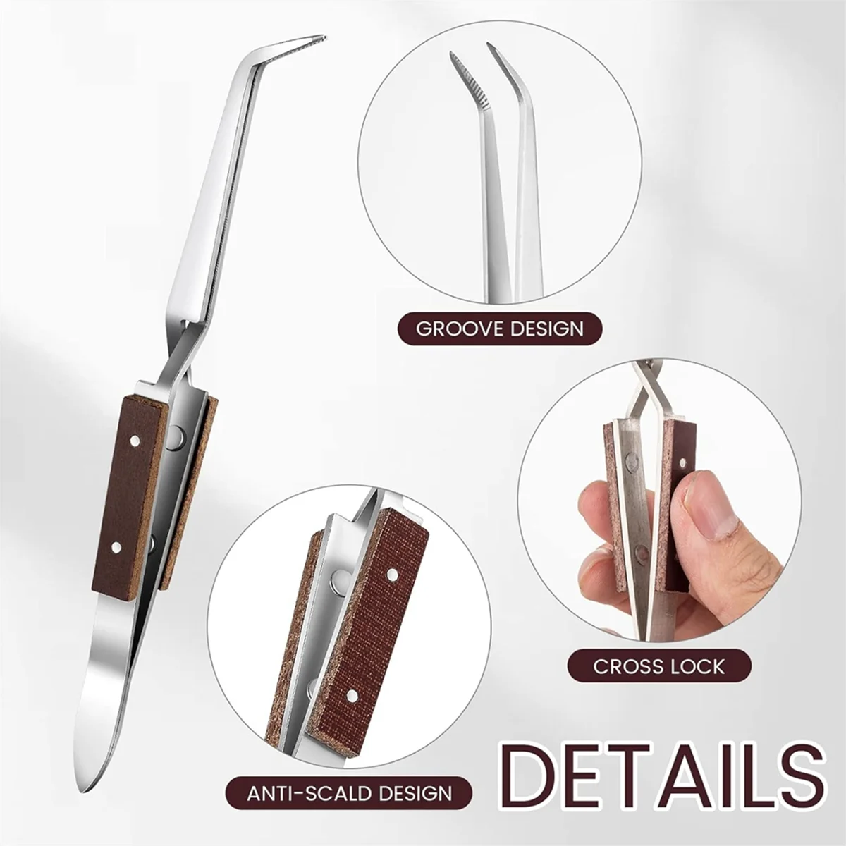 3Pcs Precision Reverse Tweezers Non-Conductive, Heat Resistant, Anti-Magnetic Pointed & Curved Tips Tweezer Set SSQ