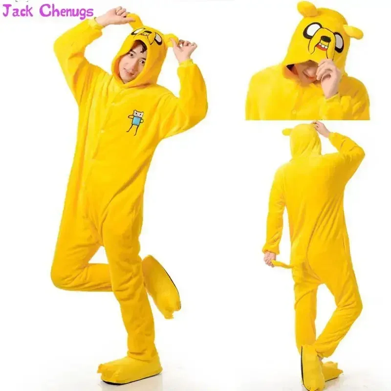 Kigurumi adulto Finn y Jake Onesies disfraz de aventura pijamas de perro amarillo monos de fiesta de Halloween de animales pijamas de Kigurumi