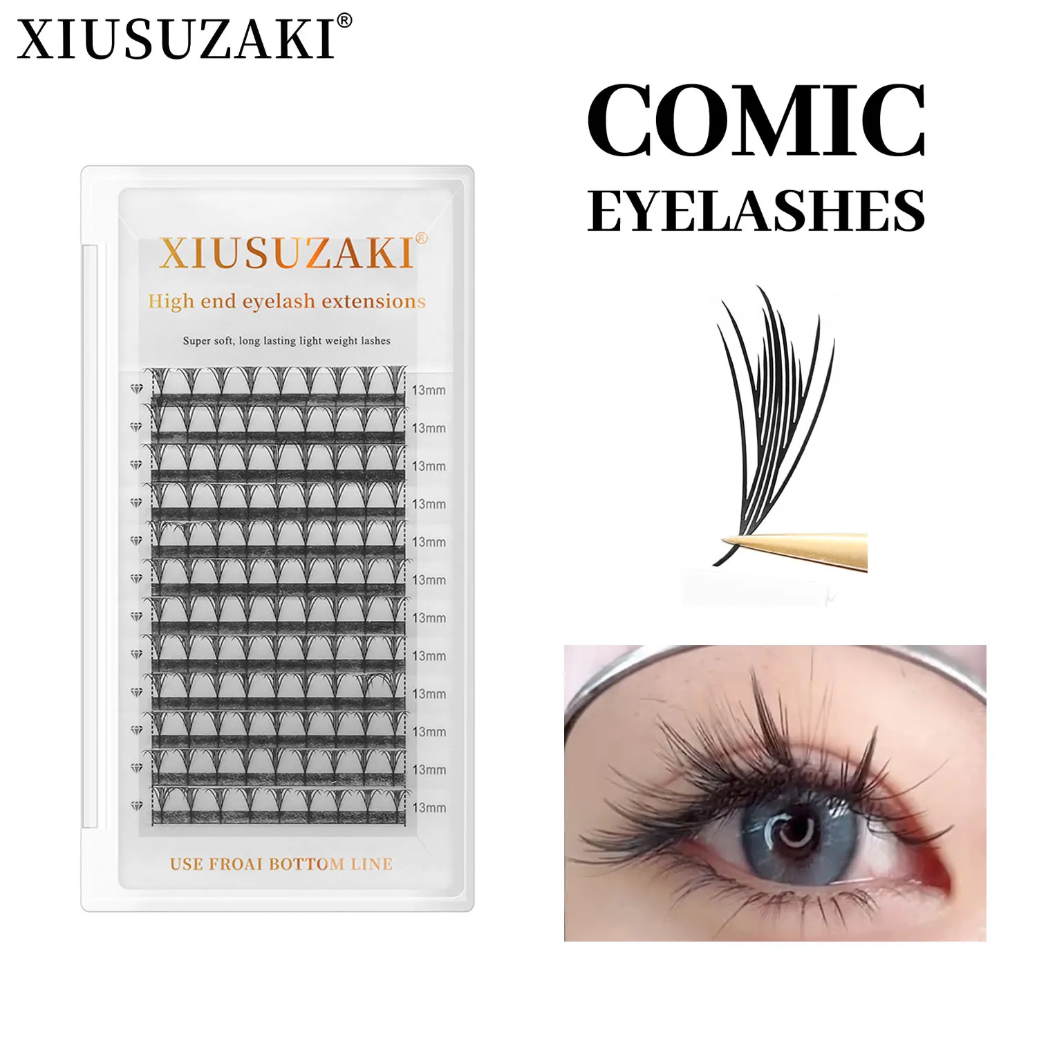 XIUSUZAKI komiks Pteris rzęsy w nowym stylu kształt pióra przedłużanie rzęs indywidualna objętość gotowe wentylatory sztuczne rzęsy narzędzie do makijażu