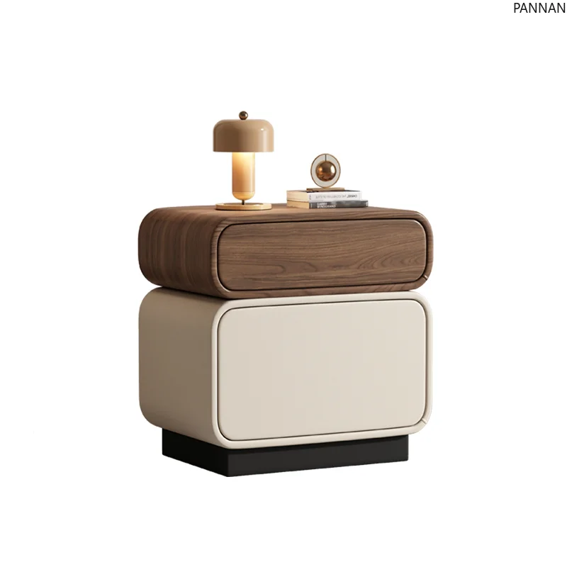 

Solid wood light luxury leather medium antique floor-to-ceiling bedside table Italian minimalist modern bedroom locker