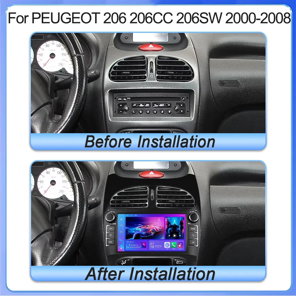 Android 16 Car Radio For PEUGEOT 206 206CC 206SW 2000-2005 2006 2007 2008 WIFI Multimedia Player GPS Navi Video 2 Din Autoradio