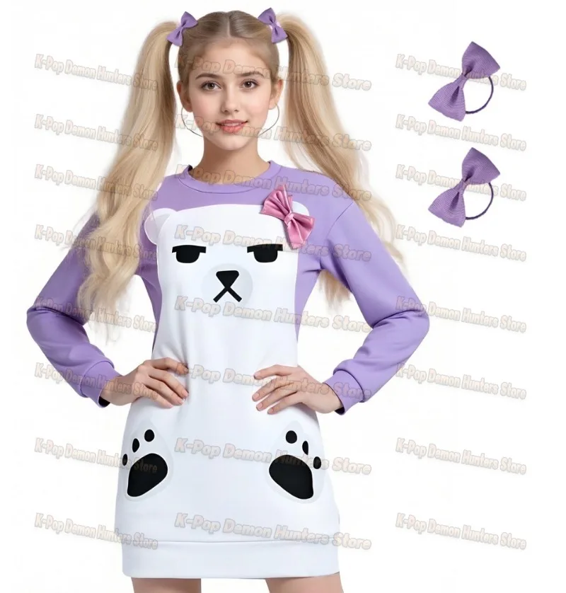 

Demons Hunters Costume Womens Mira Cosplay Rumi Mira Zoey Purple Pajamas Bear Hoodies T-Shirt Halloween Outfits