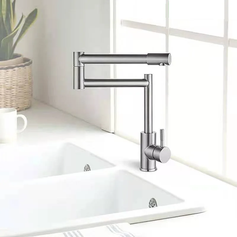 304 Stainless Steel Arm Swivel Extends Kitchen Sink Faucet Black/Nickel Hot And Cold Mixed Universal Folding Kitchen Sink Tap view 3
