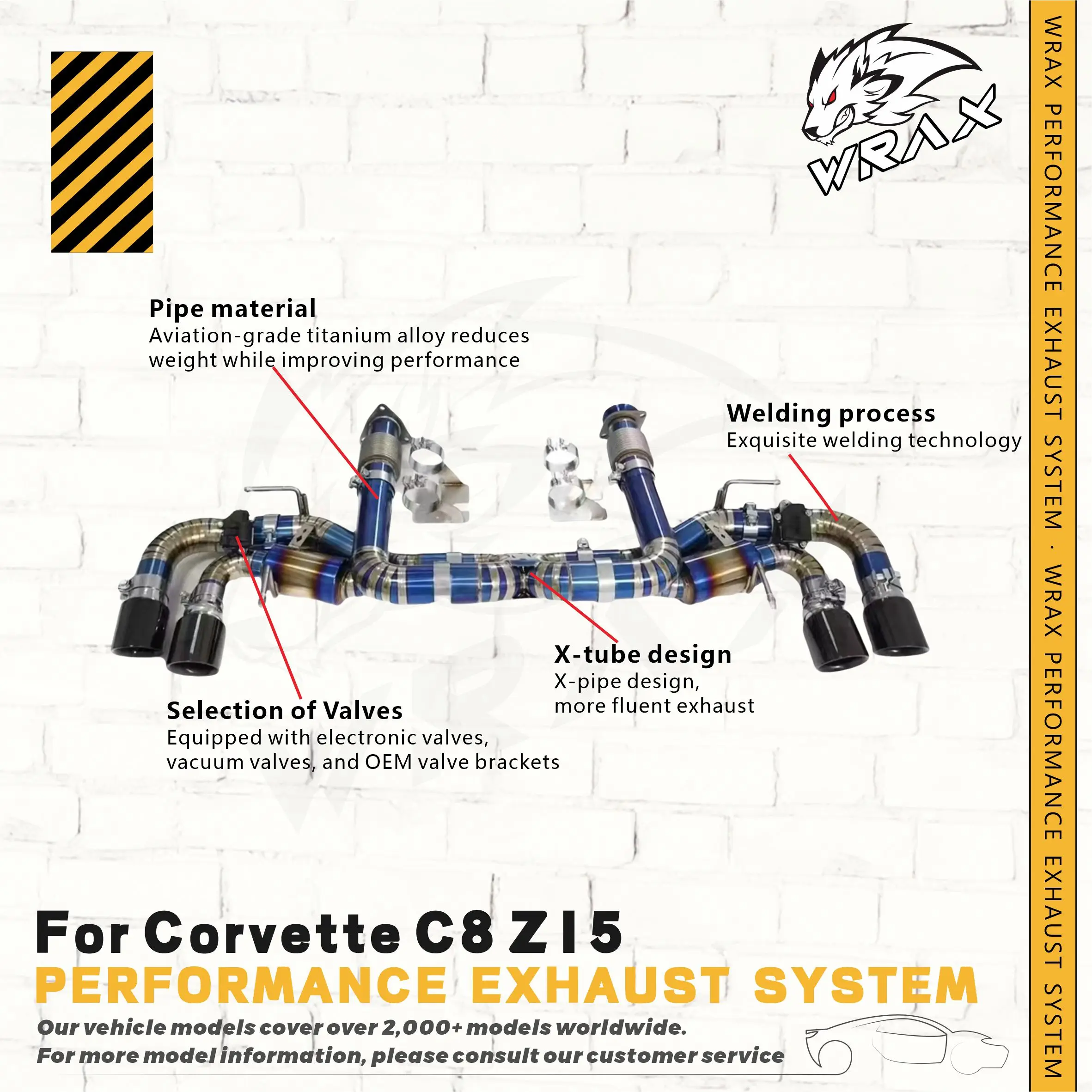 

WRAX Sports Valve Catback Upgrade of X-tube design for Corvette C8 Z51 Blue Titanium Exhaust Aggressive Sound