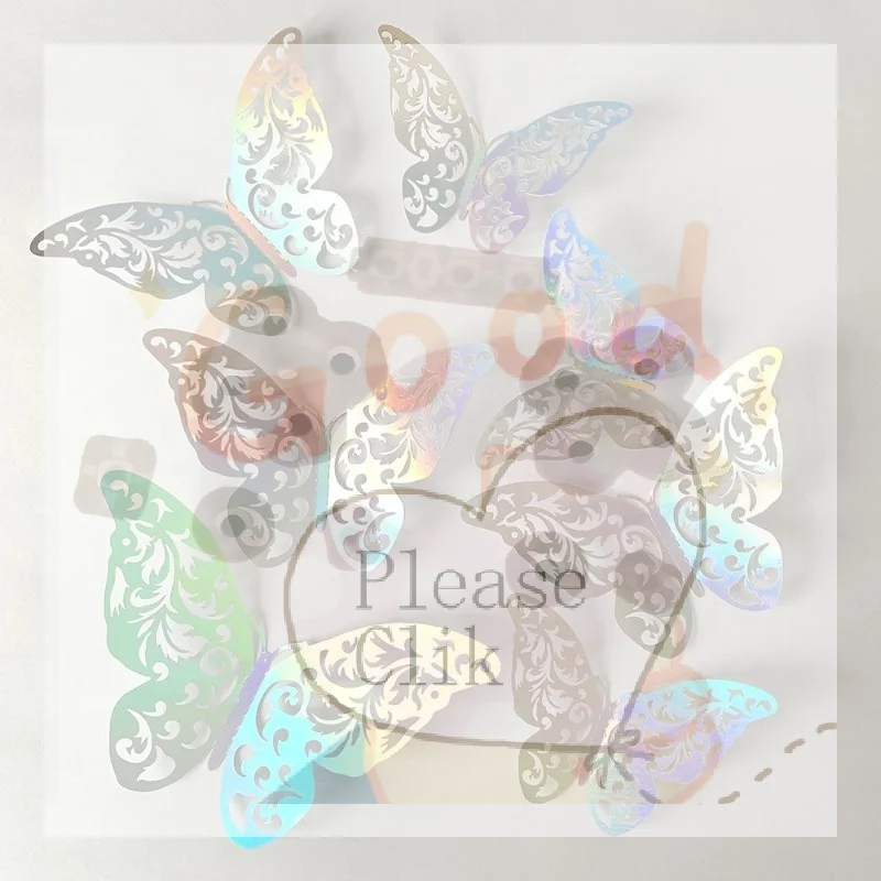 【HG】12 PCS Holographic 3D Butterfly Wall Decals Hollow Carved Design Iridescent Shine For Home Decor Kids Room Wedding Party