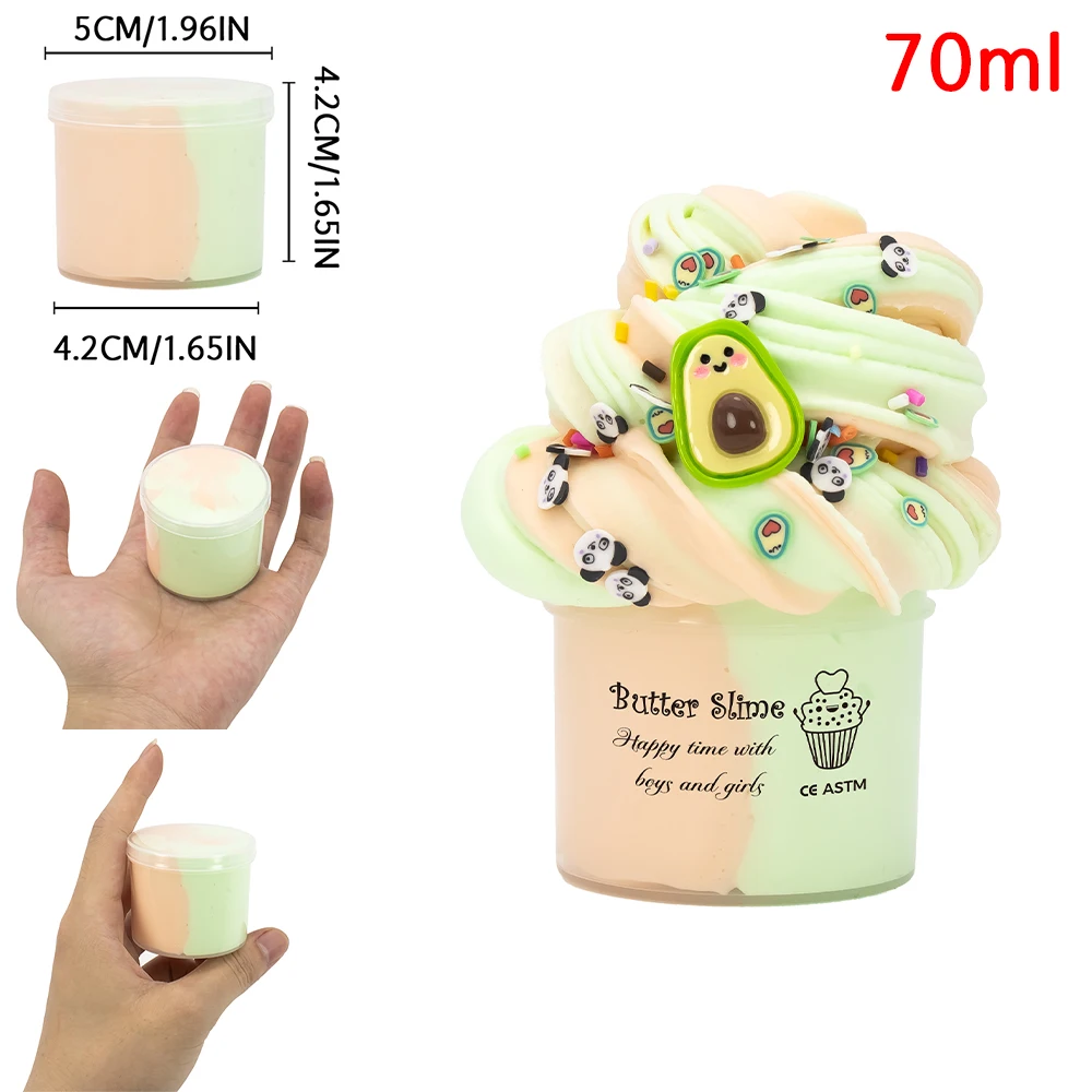 70ml Butter Fluffy Slime Kit Tortoise Panda Dinosaur Decorate Slime Non Sticky Super Soft Sludge Polymer Clay Toys Birthday Gift