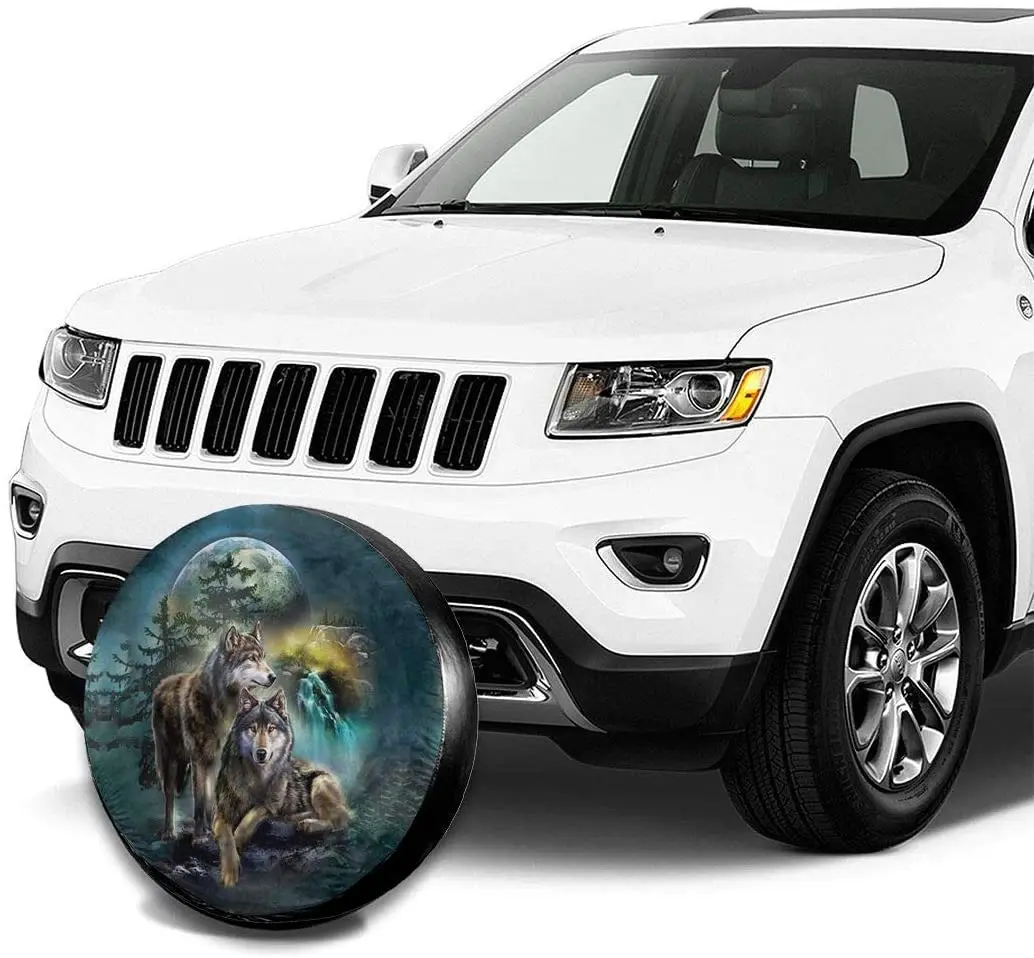 Foruidea 3D Printed Wolf Spare Tire Cover Waterproof Dust-Proof UV Sun Wheel Tire Cover Fit for Jeep,Trailer,