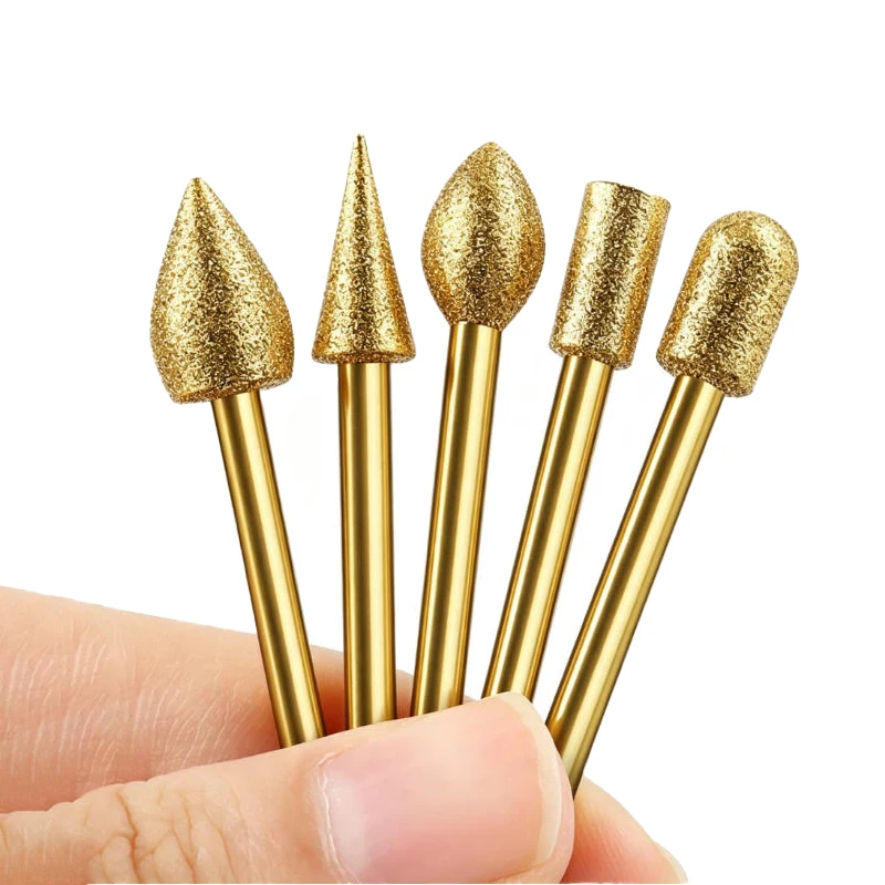 Titanium-Coated Diamond Grinding Heads 3mm Shank Diameter Cylindrical Grinding Heads 4/5/6/8/10mm Metal and Jade Polishing Tools