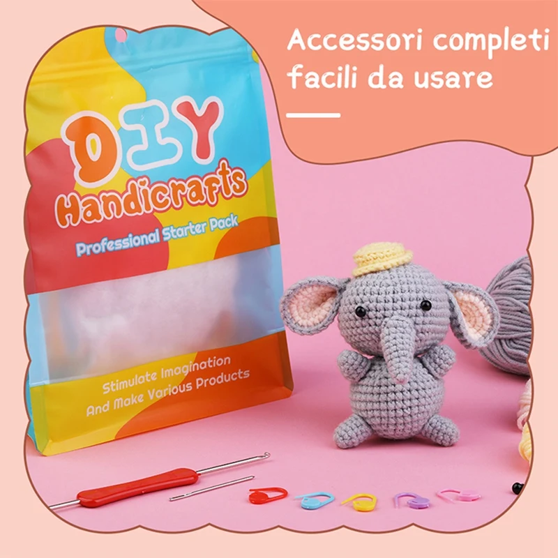 Kit de crochê de elefante diy com agulhas de fio de tricô boneca de pelúcia fácil durável fácil instalação fácil de usar