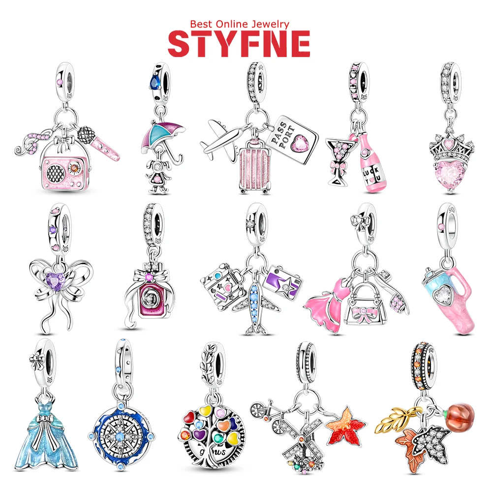 

Original 925 Silver Travel Series Suitcase Passport Compass Camera Rose Perfume Charm Bead Pendant Fit Bracelet Jewelry Making