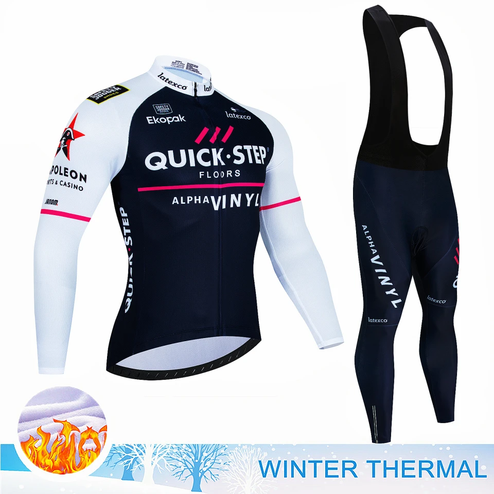 QUICK STEP Warm Winter Thermal Fleece Cycling Jersey Sets Men Outdoor Riding MTB Ropa Ciclismo Bib Pants Set Cycling Clothing