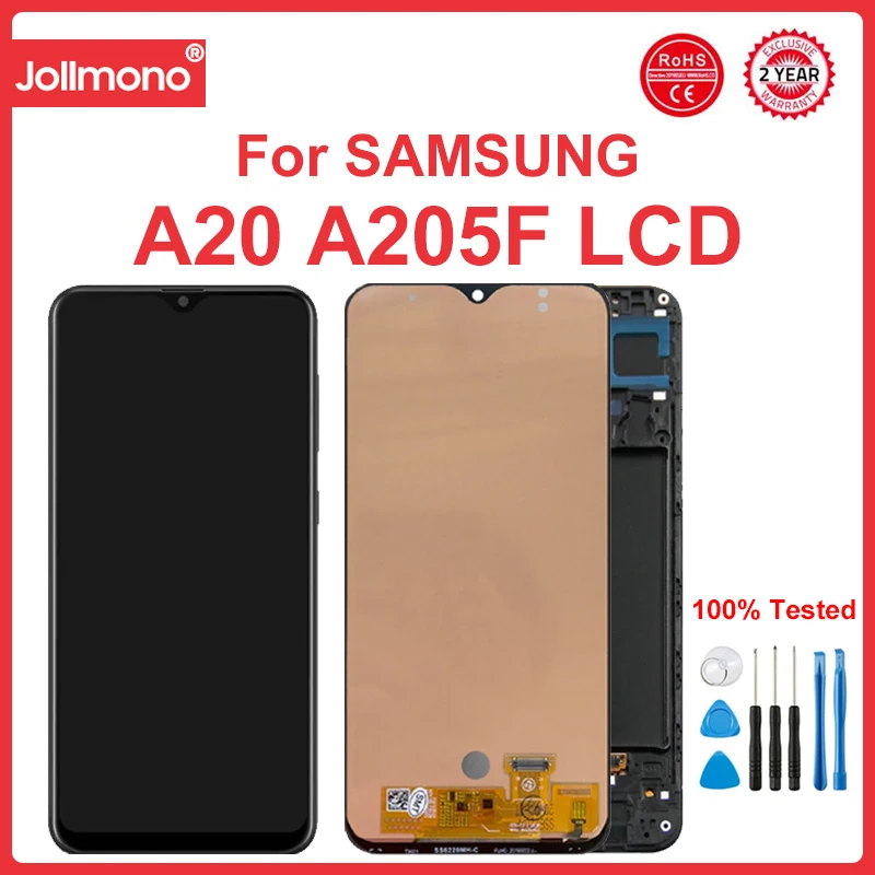 A20 Display Screen With Frame, for Samsung Galaxy A20 A205F/DS A205G/DS Lcd Display Touch Screen Digitizer Assembly Replacement