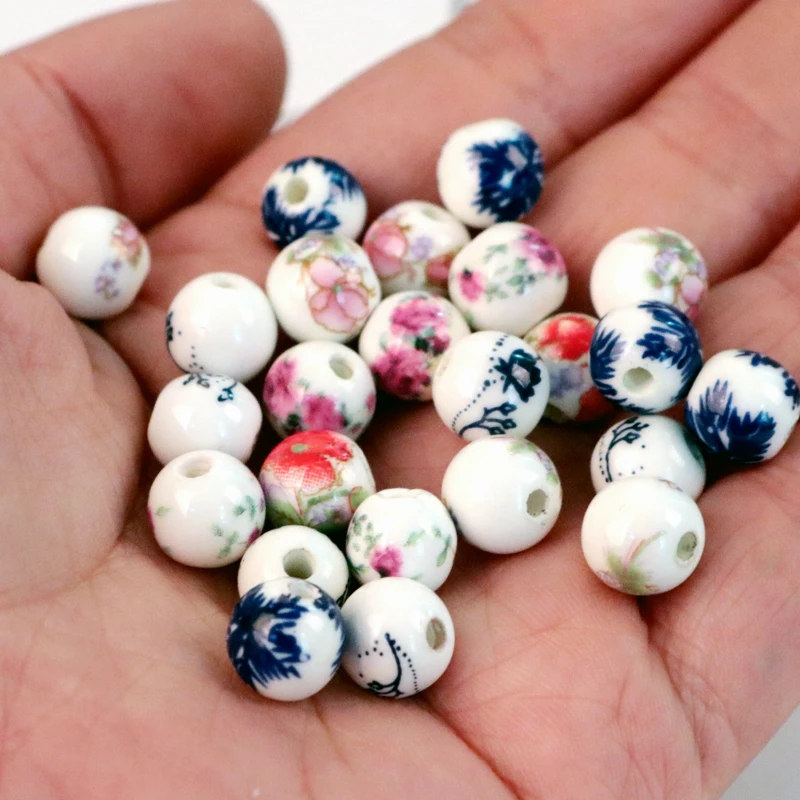 20pcs Round Millefiore Ceramic Beads Flower Bead 8 10 12mm Big Hole Porcelain Loose Bead Diy Earring Jewelry Findings Handmade