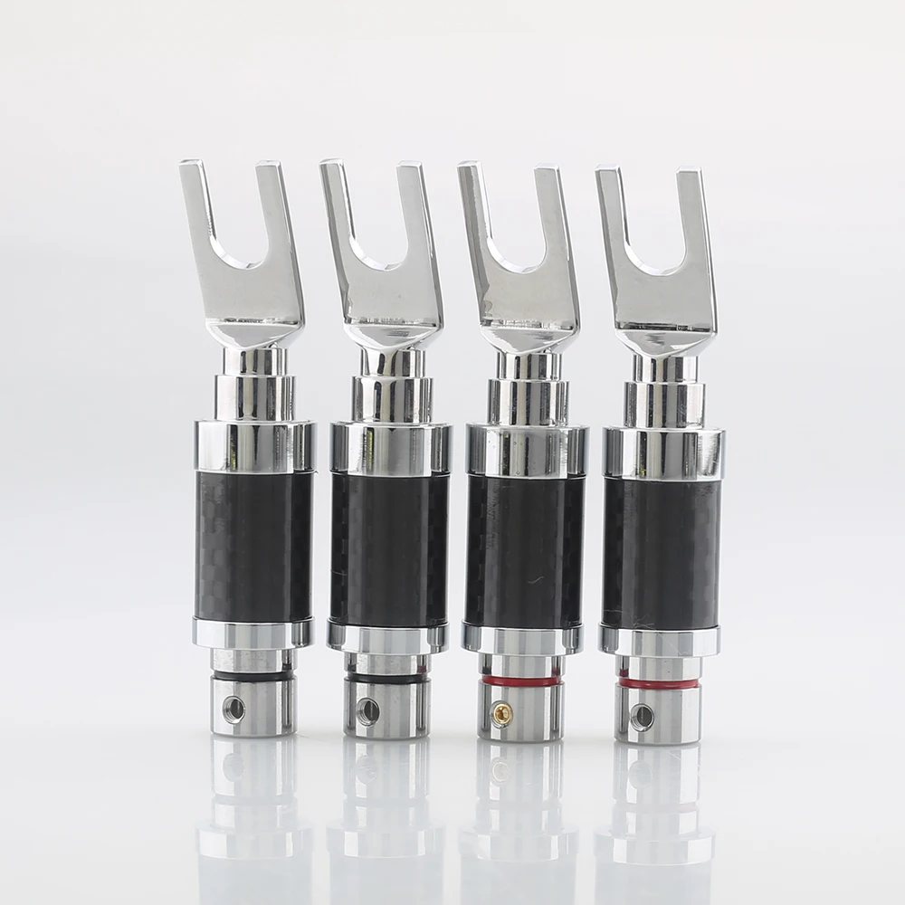 

4PCS CF7015/CF1564 HI End Audio Y Spade Plug Rhodium Carbon Fiber Banana Plug Speaker Cable Connector