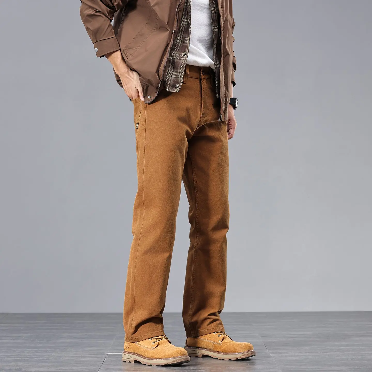 Men's Dark Brown Heavyweight Washed Jeans Autumn Streetwear American Vintage Casual Straight-Leg Loose Wide-Leg Workwear Pants