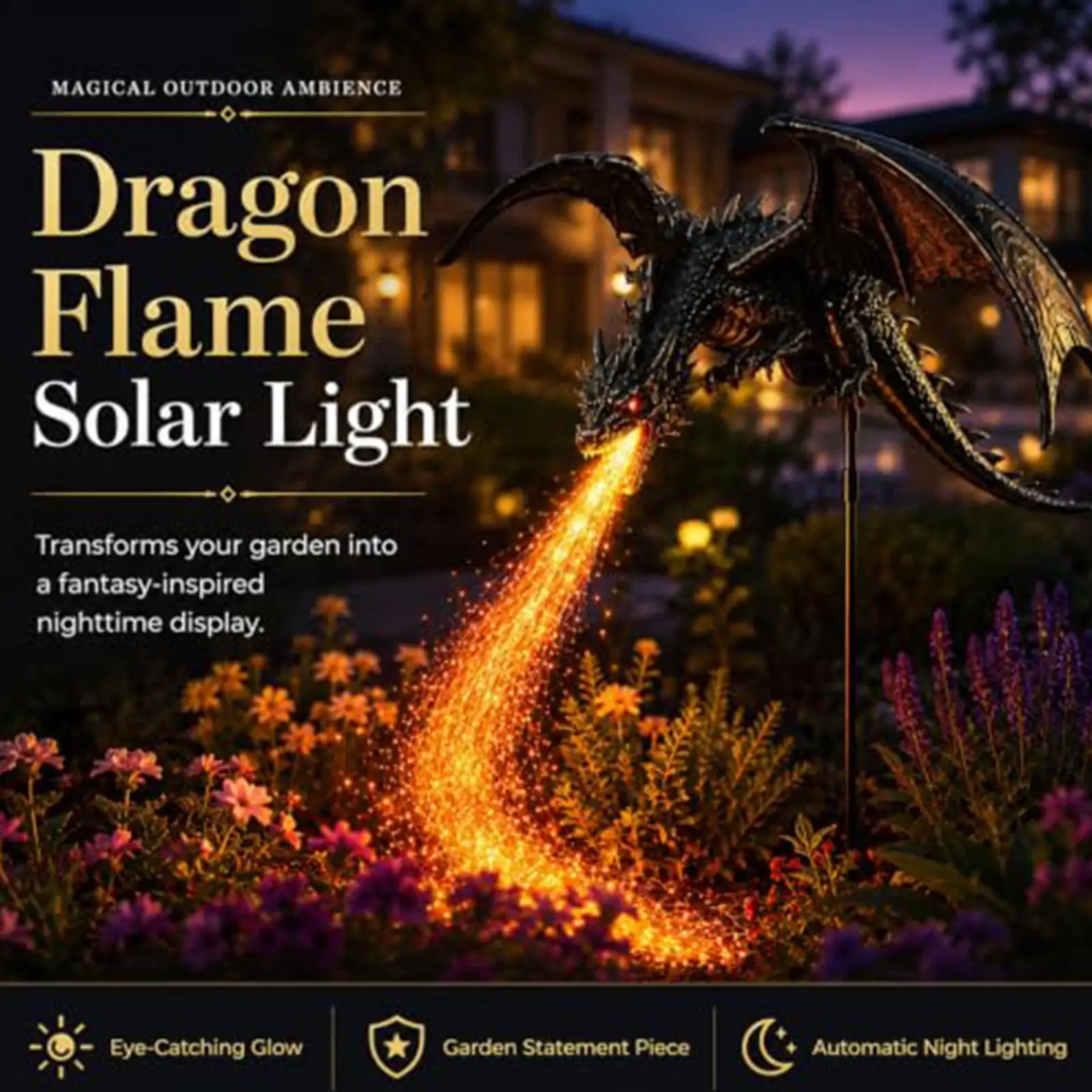 Solar Garden Lights Waterproof Dragon Fire Figurine Lamp Solar Dragon Fire Garden Light For Outdoor Porch Patio Courtyard Lawn