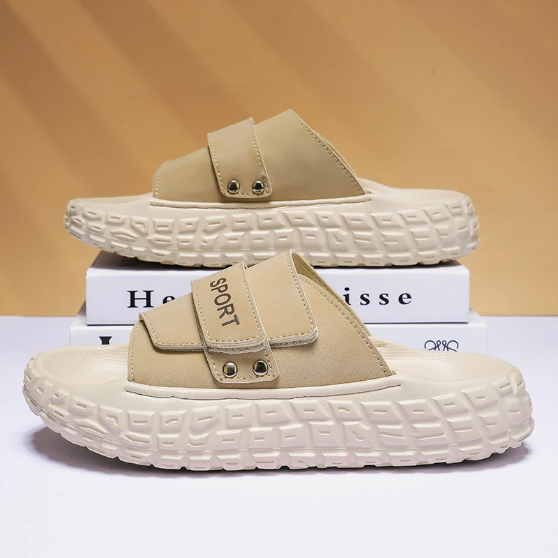 Hook and loop tire slippers men wear thick-soled beach sandals and slippers in summer.