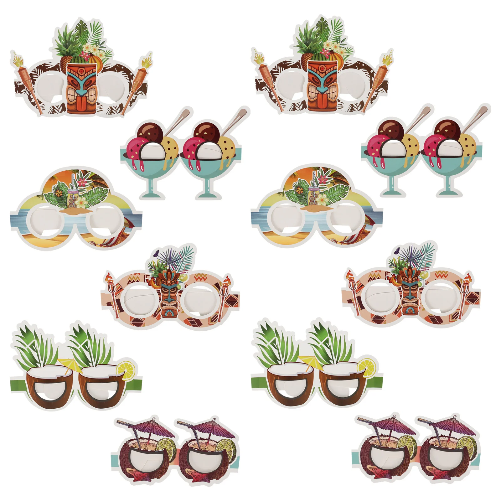 

12Pcs Hawaii Party Paper Eyeglasses Tropical Luau Frames Summer Beach Party Photo Props Costume Supplies Summer Beach Glasses